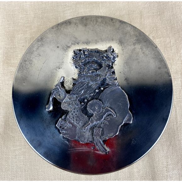 Vintage Metzke Santa Tin Pewter Old Saint Nick Christmas Can 6" - Picture 1 of 7